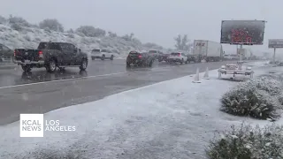 People driving through Cajon Pass hit by rare round of snow