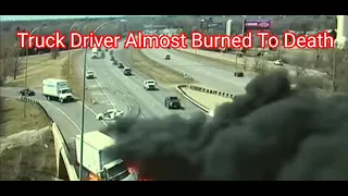 Truck Driver Narrowly Escape Burning truck After Car Crash Into Him