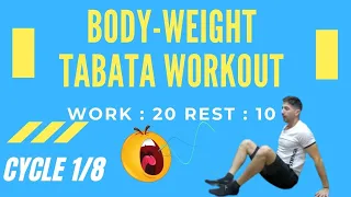 TABATA Body Weight Workout With Vocal Cues (Work: 20 Secs | Rest: 10 Secs) TABATA Cycle 1/8