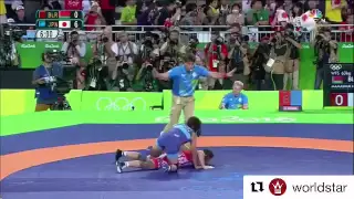 japanese wrestler celebrates in  special way after winning a gold medal