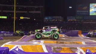 Grave Digger wins race then flips 3 times. Anaheim 2/11/17