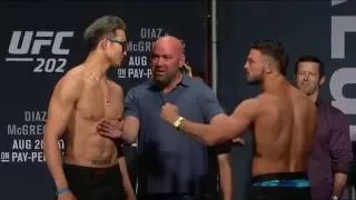 Mike Perry goes crazy at UFC 202 weigh ins against Hyun Gyu Lim!