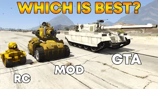 GTA 5 RC TANK VS MODDER TANK VS REAL MILITARY TANK (WHICH IS BEST?)