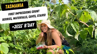 😍TASMANIA OUR FIRST IMPRESSIONS - Jess’ Birthday, berry picking, waterfalls and caves!🥳