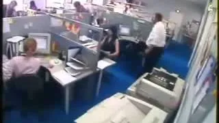 Guy in the office freaks out and breaks the printer