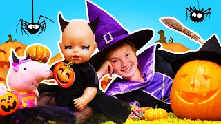 Peppa und Baby Born feiern Halloween. Spielspaß mit Irene im Puppen Kindergarten