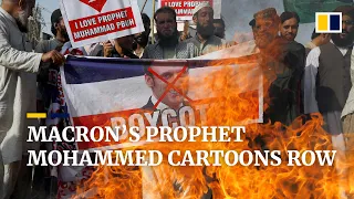 Muslims protest against French leader’s defence of Prophet Mohammed cartoons, call for boycott