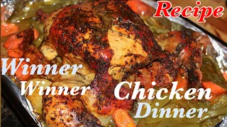 Juicy Baked Whole Chicken over Sliced Potatoes Dinner Recipe