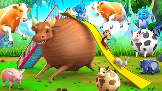 Magical Giant Wooden Cow Slider Diorama - Funny Animals Games 2024 | Cow Elephant Monkey Pig