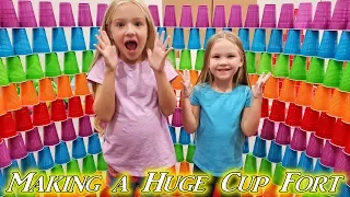 Building a Giant Rainbow Cup Fort! 1000 Plastic Cups!!!