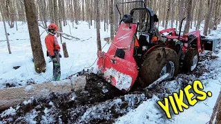 This was NOT part of the plan. Logging with a Tractor and Winch.