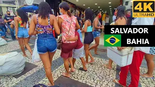 Salvador 4K - walking through busy city center. Regular life in Bahia, Brazil