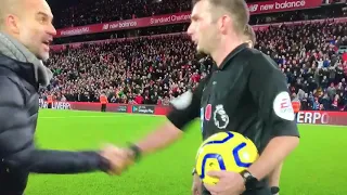 Pep Guardiola vs Michael Oliver after Liv 3-1 MC