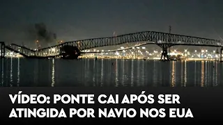 VÍDEO: Momento em que ponte cai após ser atingida por navio em Maryland nos EUA