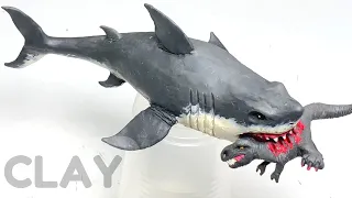 How to make A MEGALODON EATING A TREX with plasticine or clay in steps - My Clay World
