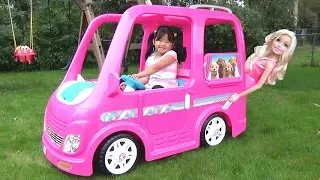 Kid Buys a Giant Barbie Dream Camper Van Vehicle Ride-On Power Wheel