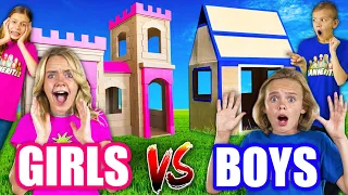 Girls VS Boys! Race to Build the Biggest Box Fort! (with The Tannerites!)