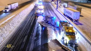 North York: Convoy of freeway heavy plows on the 401 escorted by MTO + OPP 1-17-2022