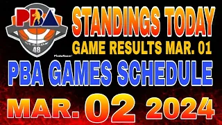 PBA Standings today as of March 1, 2024 | PBA Game Results | PBA Schedule March 2, 2024