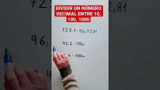 Dividir un número decimal entre 10, 100, 1000