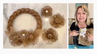 Braided Dollar Tree Rope Wreath with Burlap Ribbon Flowers