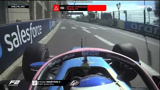 2023 Monaco GP - F2 Feature Race - Victor Martins almost hits marshalls...