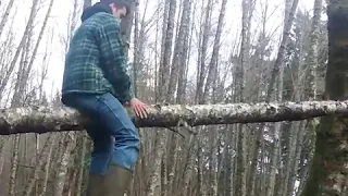 Allfails  a man in green jacket falls with tree branch