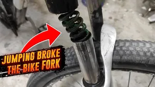 Repairing a Bike Suspension Fork After a Jump Gone Wrong - Epic Recovery!