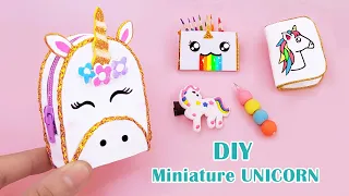 DIY Miniature UNICORN School Supplies ( Backpack, Notebook, Pen, Pencil case) // Little Book