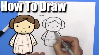 How to Draw Cute Cartoon Princess Leia - EASY Chibi - Step By Step - Kawaii