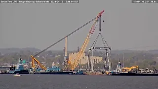 Transporting the removed Truss pieces from the Francis Scott Key Bridge on April 16th, 2024