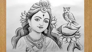 how to draw maa laxmi face easy pencil sketch for beginners step by step,maha laxmi drawing,