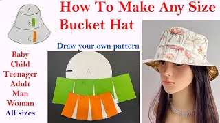 💖How to make any size  bucket hat Pattern and cutting and sewing | DIY Fabric Fishman's hat | Sunhat