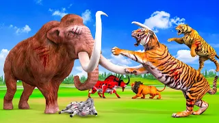 Giant Mammoth Vs Monster Lion Tiger vs Zombie Tiger Fight Bull Cow Saved By Woolly Mammoth Elephant