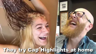 They try Cap HIGHLIGHTS at home  - Hairdresser reacts to Hair Fail #beauty #hair #hair #beauty