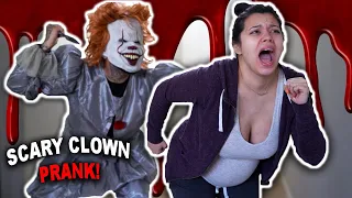 SCARY CLOWN PRANK ON PREGNANT GIRLFRIEND! *GONE WRONG*
