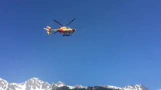 Rescue helicopter take-off in Chamonix Mont Blanc France