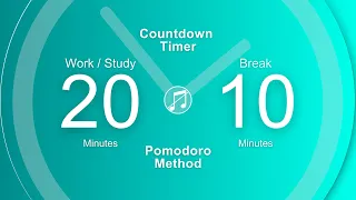 Pomodoro method | 4 x 20 / 10 min - 2 hours of study / work | No music | Timer for deep focus | Cyan