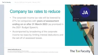 Post-Budget Speech I Decrease of the Company Tax Rate to 27%