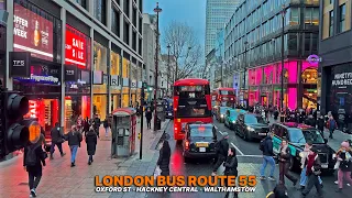 London Bus Ride with some rain - Bus 55, route Oxford Street to Walthamstow in East London  🚌🌧️