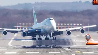 BOEING 747 CROSSWIND LANDING during a STORM at Düsseldorf - GREAT PILOT SKILLS