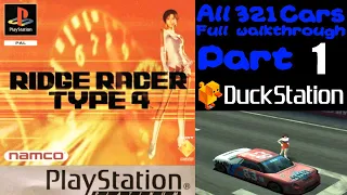 Ridge Racer Type 4 | All 321 Cars Full Walkthrough | Part 1 (DuckStation)