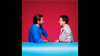 Tom Holland and Jake Gyllenhaal about to kiss