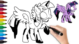 HOW TO DRAW CORRUPTED TWILIGHT SPARKLE (PIBBY) | Friday Night Funkin (FNF) - (Draw & Color)