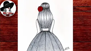 Как Нарисовать Девушку В Красивом Платье Очень Просто | Рисунок Девушки Со Спины Карандашом