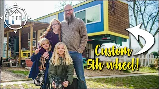 Family living in diy fifth wheel in a Tiny Home Village