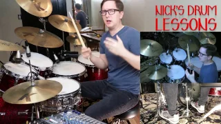 How to Play a Train Beat and a "Thrash" Embellishment - Nick's Drum Lessons