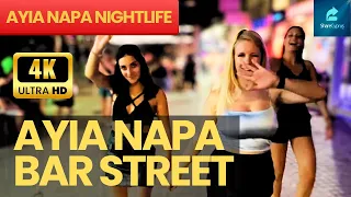 AYIA NAPA NIGHTLIFE CYPRUS. Bar Street night walk and people in #ayianapa, #cyprus, Sep 2023.