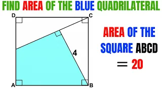 Can you find area of the Blue shaded Quadrilateral? | Square and right triangles | #math  #maths
