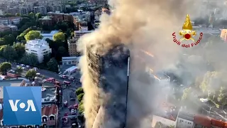 Flames Engulf High-Rise Building in Milan
